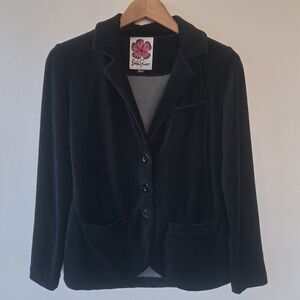 Lesley Evers Medium Velour Black Blazer Jacket Womens 3 Button Career Top